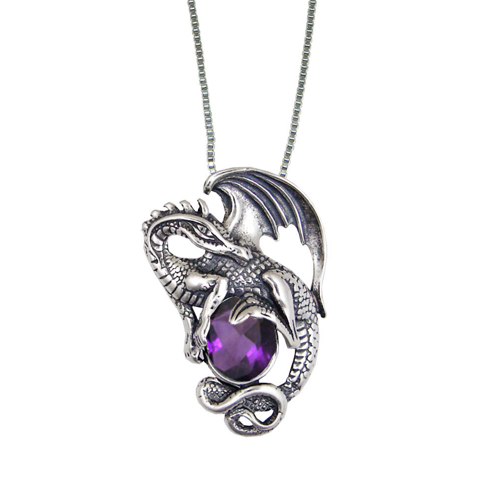 Sterling Silver Dragon of Power Pendant With Amethyst